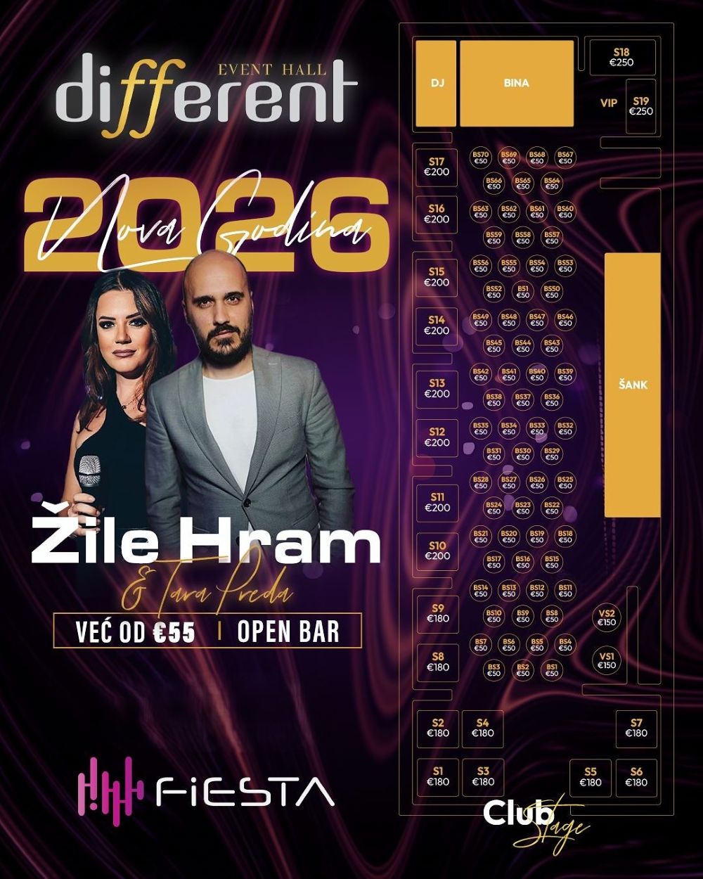 Mapa sedenja - Different Event Hall Club Stage Nova godina