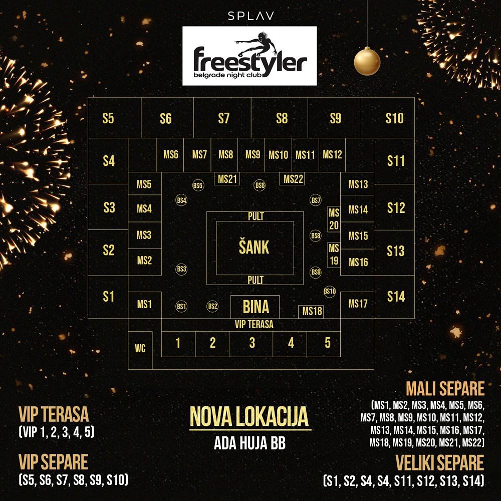 Mapa sedenja - Splav Freestyler Nova godina