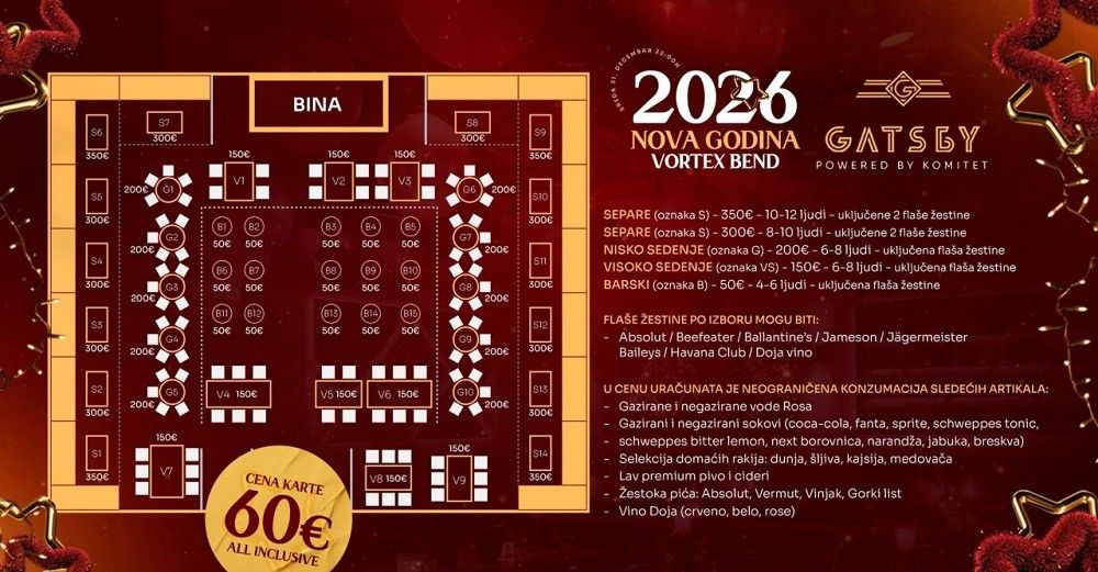 Mapa sedenja - Splav Gatsby Nova godina
