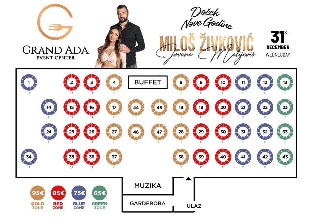 Mapa sedenja - Event centar Grand Ada Nova godina