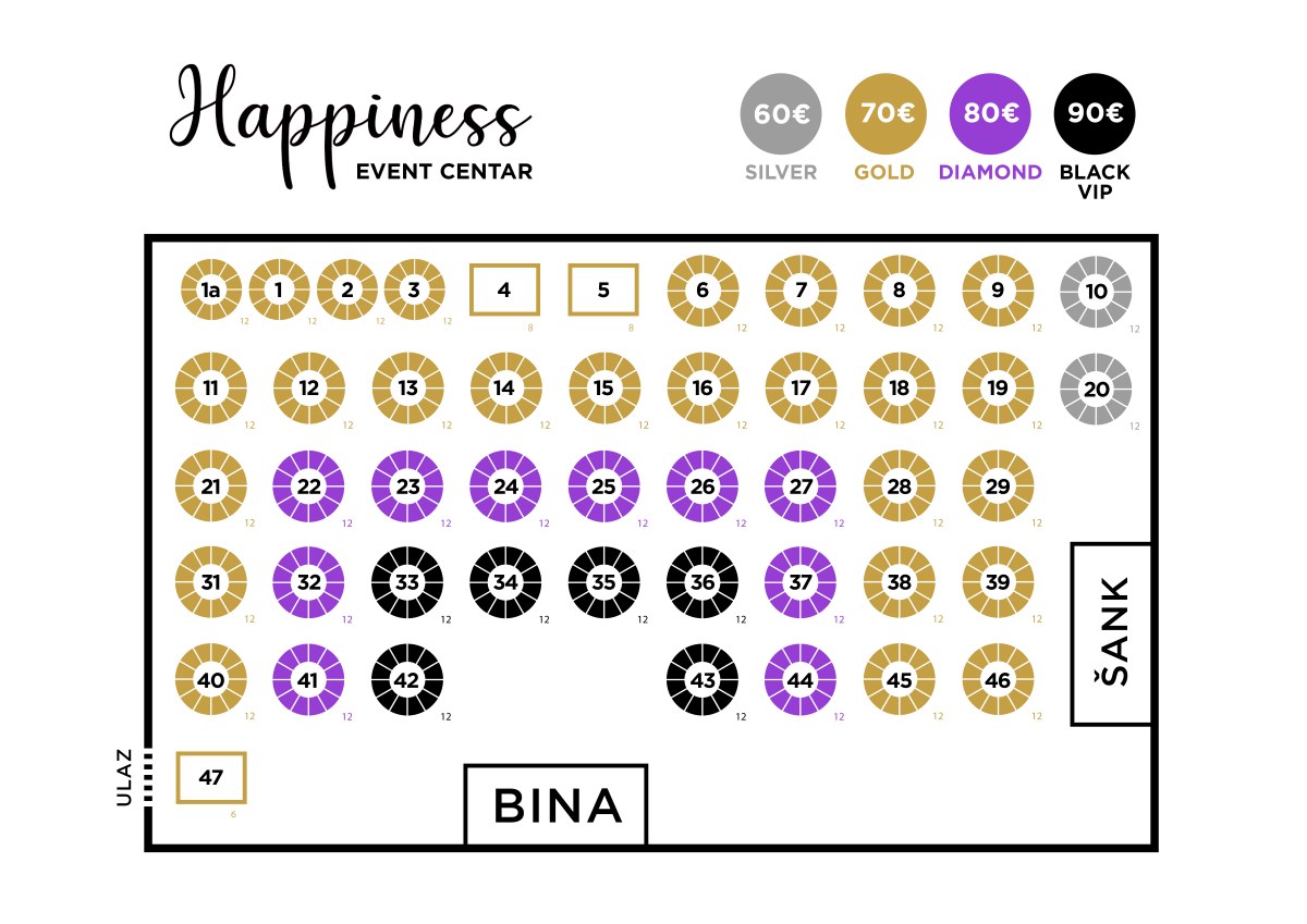 Mapa sedenja - Happiness Event Centar Nova godina