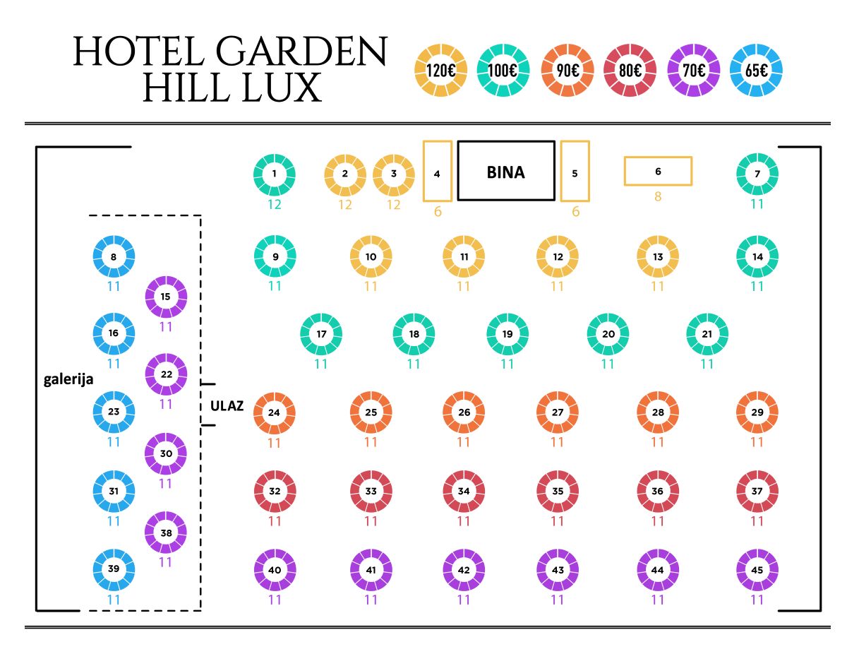 Mapa sedenja - Hotel Garden Hill Lux Nova godina