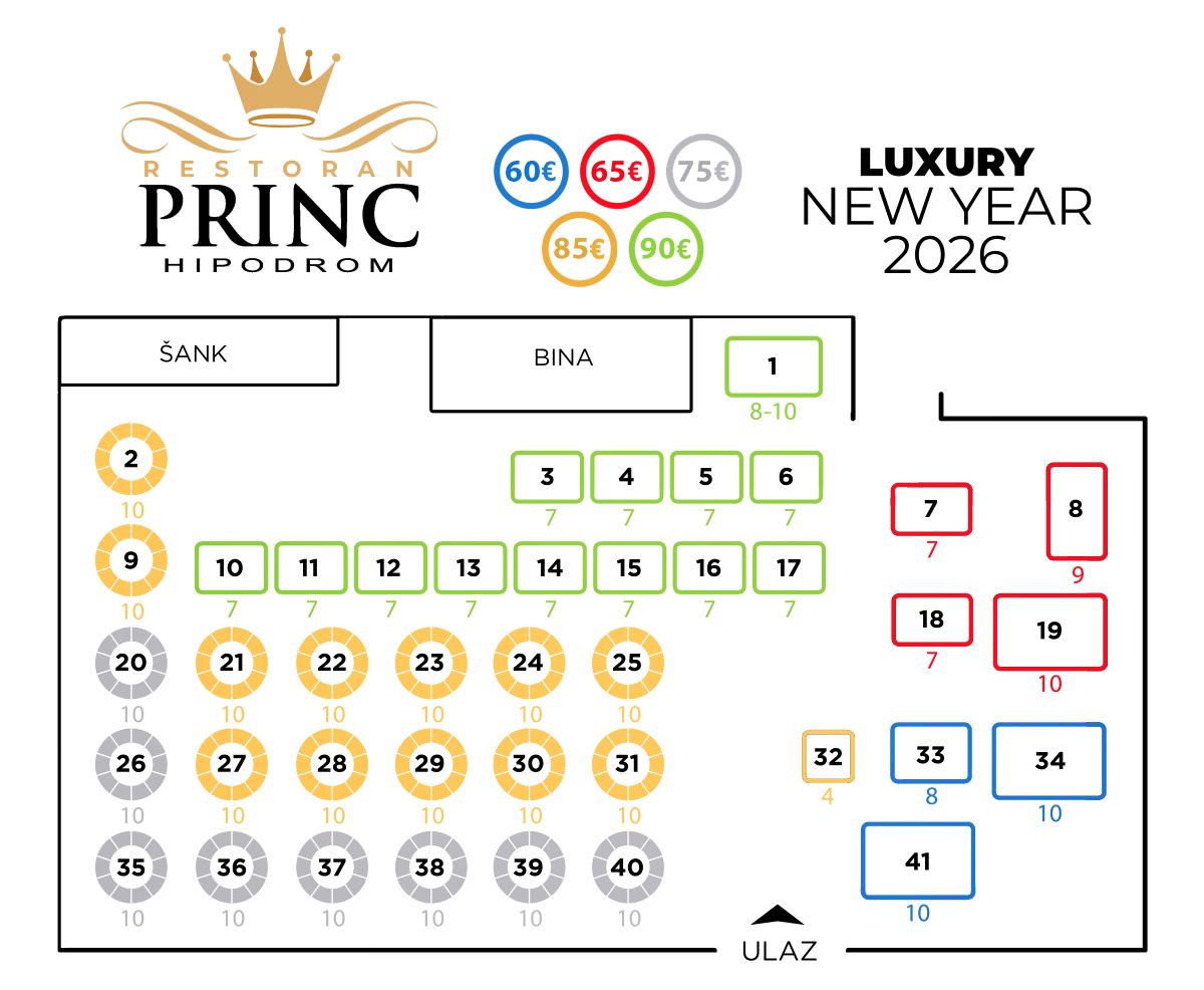 Mapa sedenja - Restoran Princ Nova godina