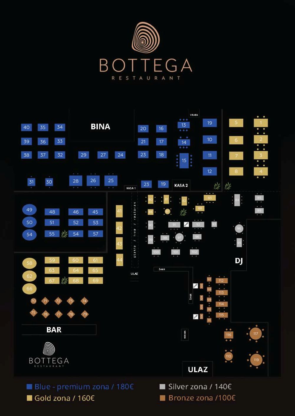 Mapa sedenja - Restoran Bottega Nova godina