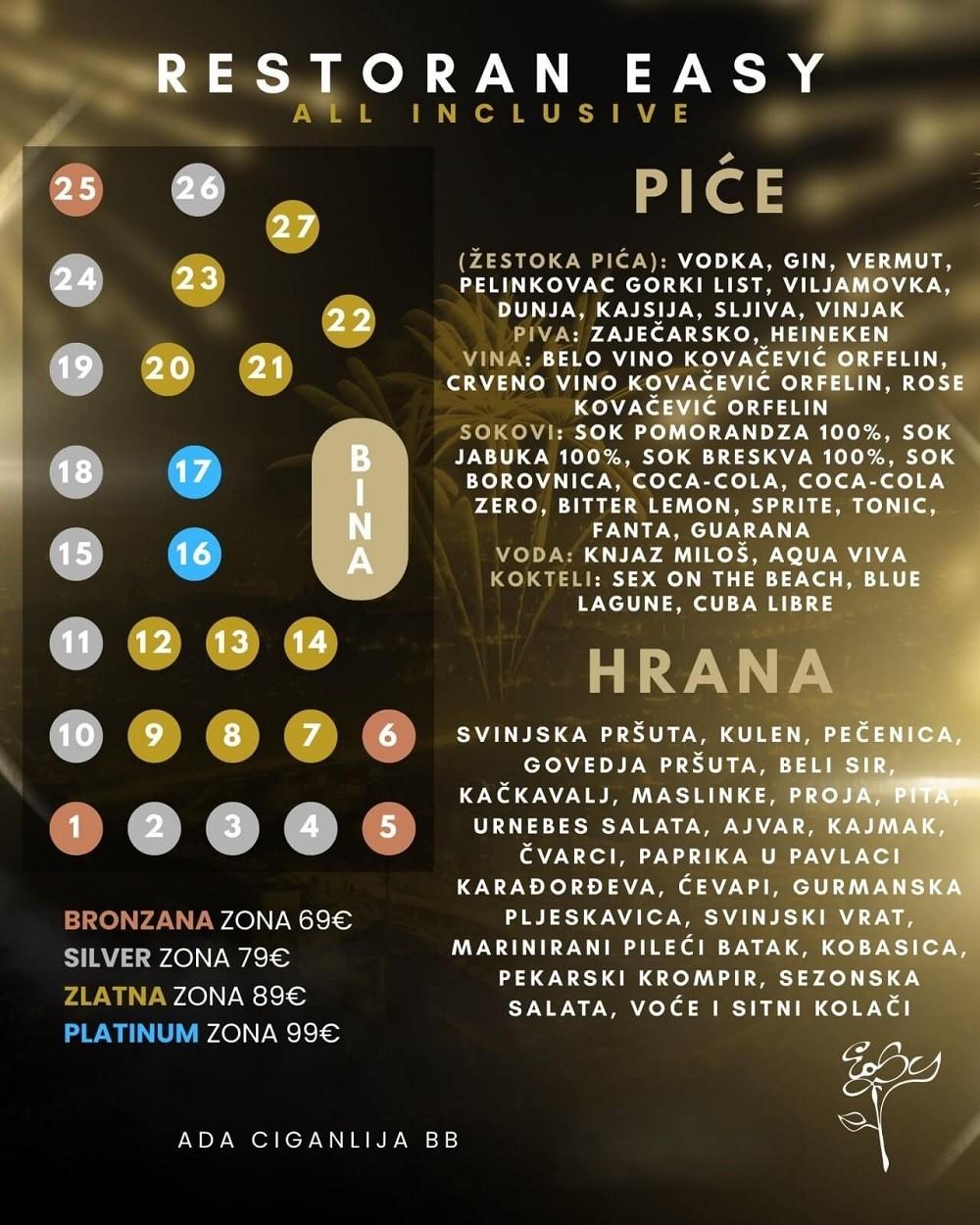 Mapa sedenja - Restoran Easy Nova godina