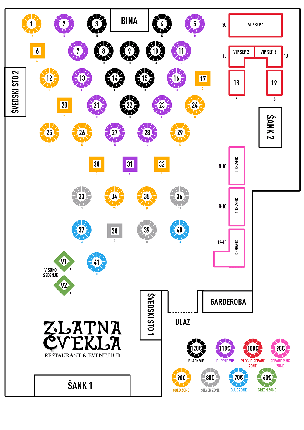 Mapa sedenja - Restoran Zlatna Cvekla Nova godina