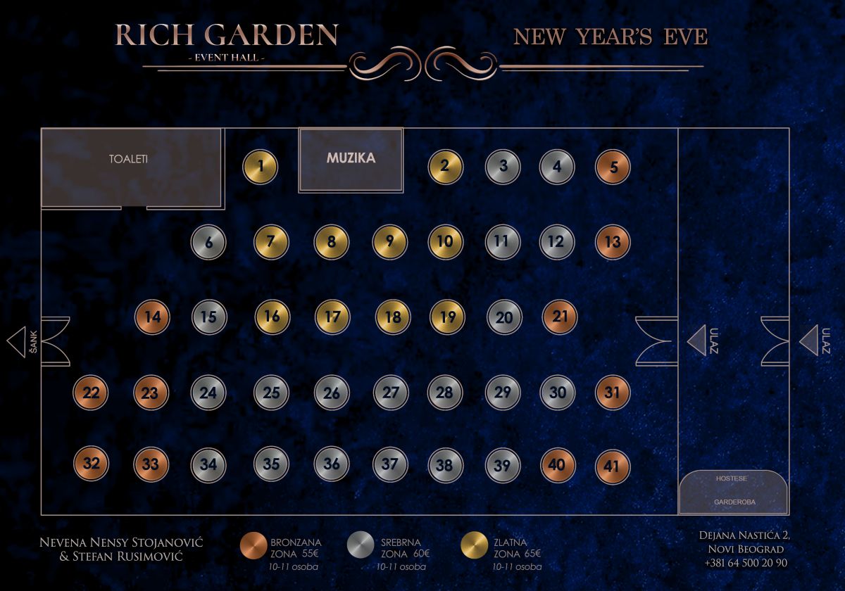 Mapa sedenja - Restoran Rich Garden Nova godina