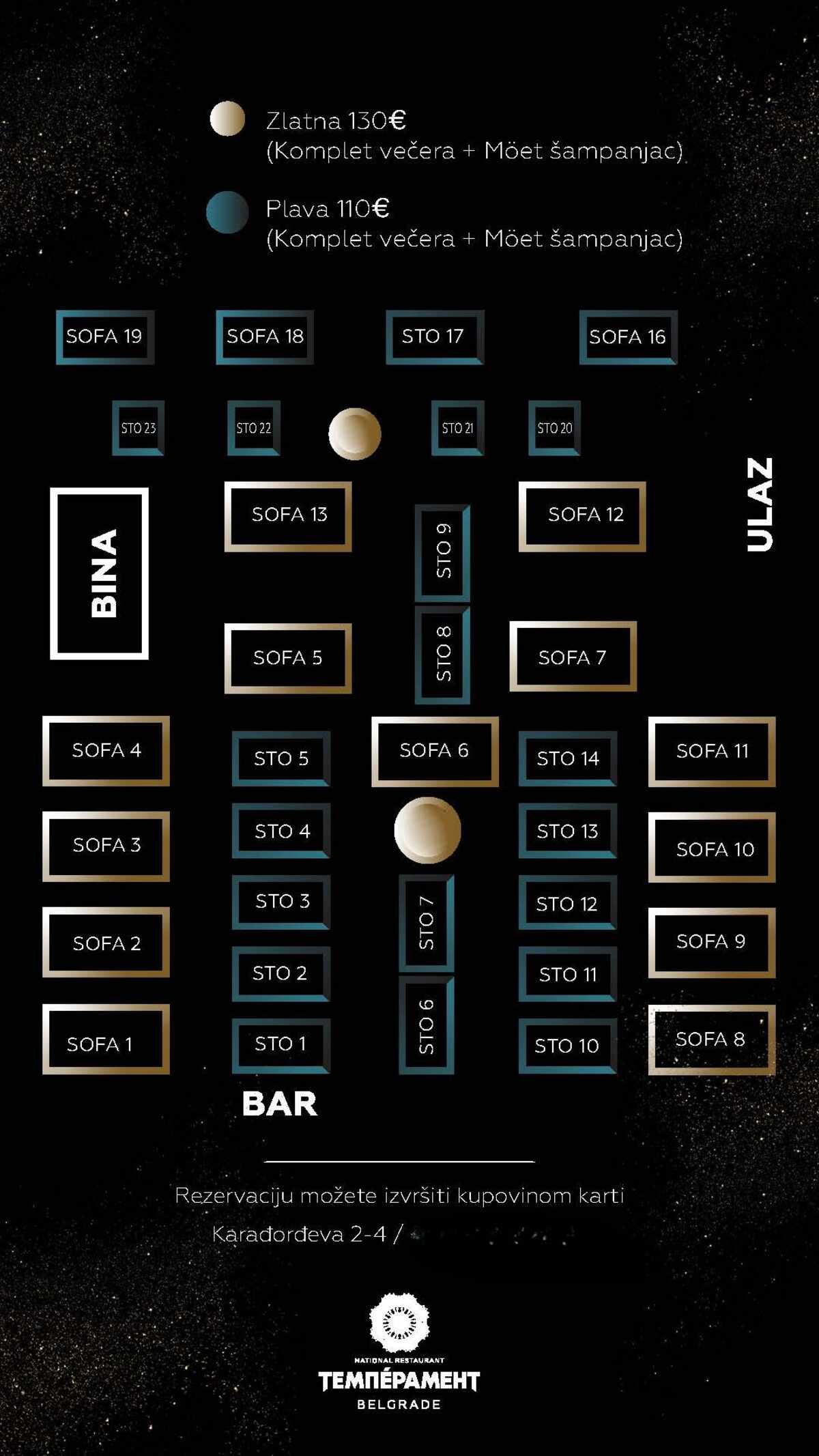Mapa sedenja - Restoran Temperament Nova godina