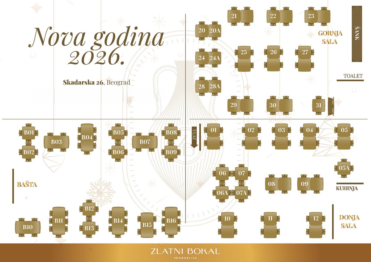 Mapa sedenja - Restoran Zlatni bokal Nova godina